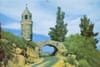An antique photo of the Peace Tower and Bridge on Mount Rubidoux.